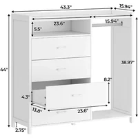 Children's Wardrobes, White Dresser for Bedroom with Clothing Rack, Dressers& Chests of Drawers,4 Drawer Dresser with LED Lights 2