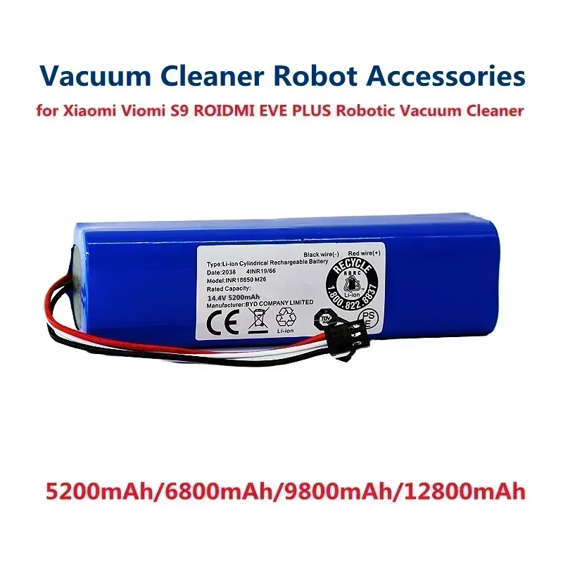 

14.4V 5200mAh Li ion Battery Rechargeable Battery Pack for Xiaomi Viomi S9 ROIDMI EVE PLUS Robotic Vacuum Cleaner Accessories