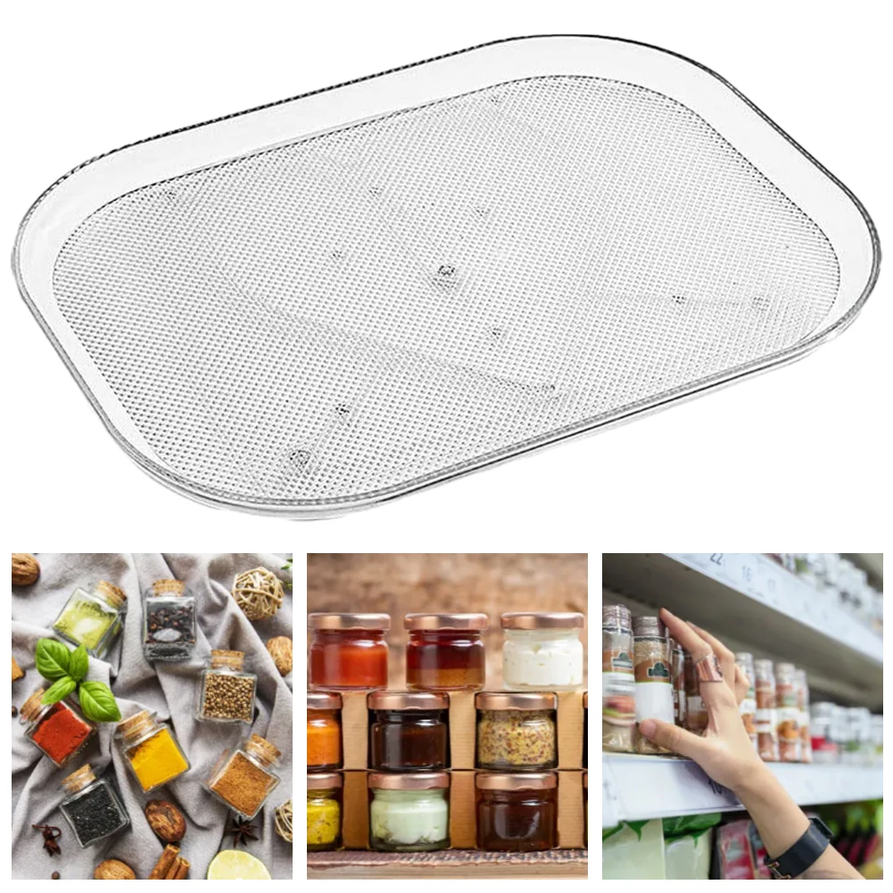 

Household Fridge Organizer Tray Saving Space Countertop Turntable Rectangular Clear 360 Degree Rotatable for Home Kitchen Gadget