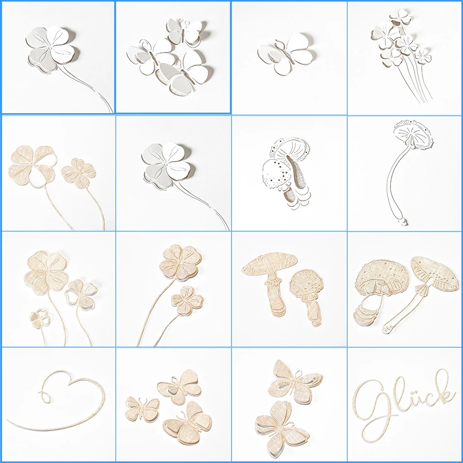 2025 neue Ankunft Schmetterling Pflanzen Vierblättriges Kleeblatt Pilz Pilz Pilz Metall Schneiden Stirbt für DIY Scrapbooking Karte, Der Schablone