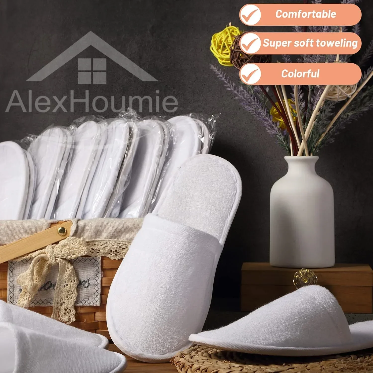 

Non Slip Disposable Slippers Bulk Hotel Slippers Fluffy Closed Toe White Spa Slippers for Home Hotel or Commercial Use