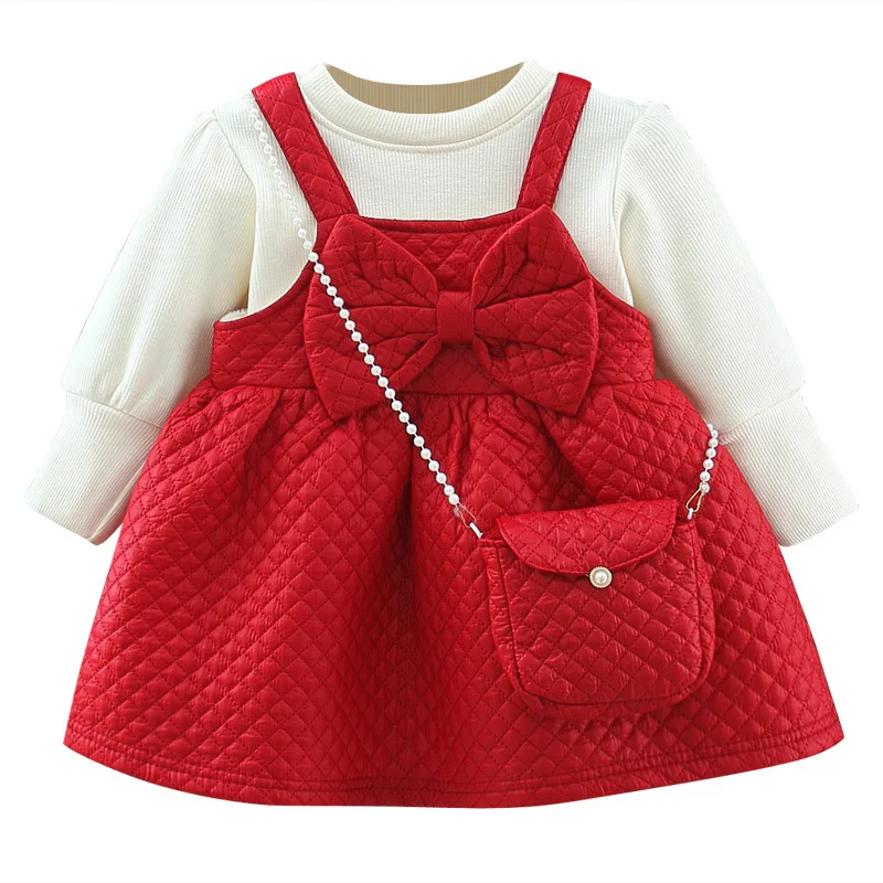 

Winter Newborn Baby Girls Clothing Outfits Sets Kids Warm Tops+ Vest Dress Toddler Christmas Sweet Princess 1st Birthday Sets