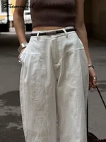Pantalon en coton et lin blanc pour femmes, jambes larges, formel, été, jambe droite, costume, taille haute, pantalon formel pour dames, ample 6