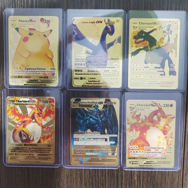 Pokemon black gold Game Cards Pikachu Anime Battle Metal Card Game Collection Cards for Kids Christmas Gift 5