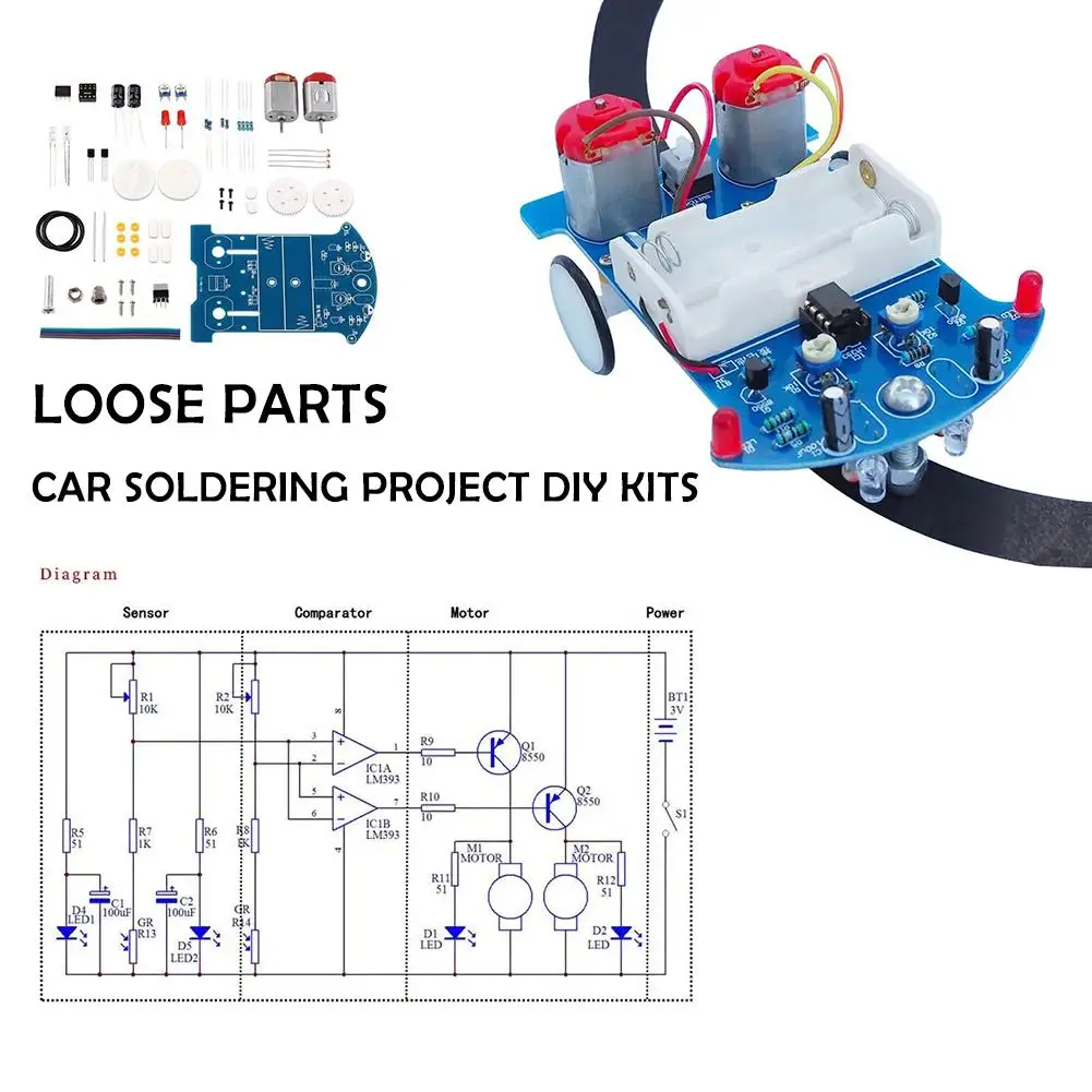 Set di esercizi di saldatura fai da te, D2-5, kit intelligente per auto, linea di progetto per robot, per apprendimento divertente, pratica