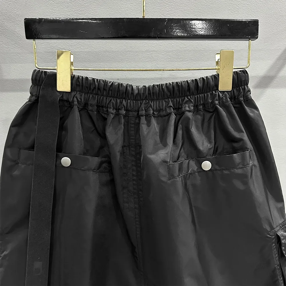 High Street Men's Shorts Black Solid Rick Casual Shorts Drawstring Cotton Pants for Man Streetwear Men's Clothing