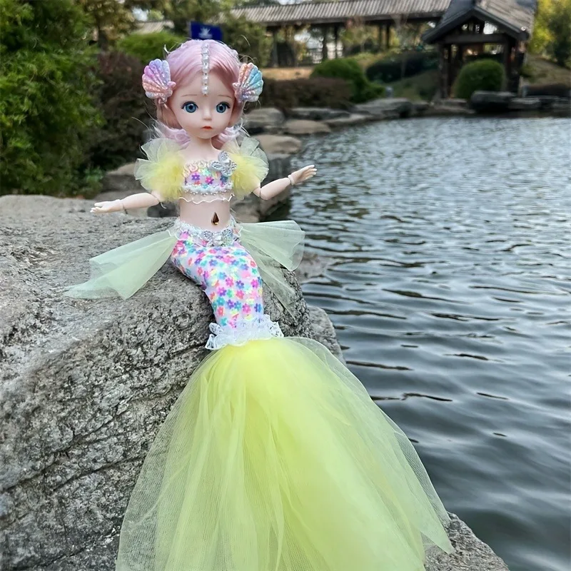 45cm Mermaid Doll Girl Toy Blue Eyed Children's Princess Doll Wedding Dress Christmas Halloween Thanksgiving Gift