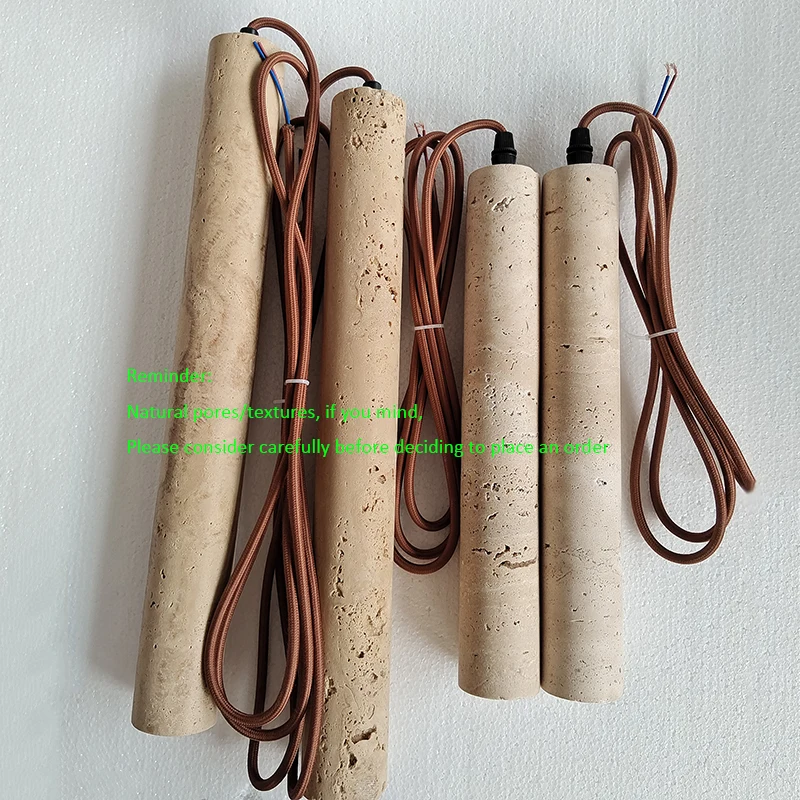 Nordic Minimalist Design Restaurant Led Decorative Chandelier Yellow Travertine Cylindrical Home Bedside Pendent Lamp