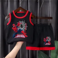 Ensemble de vêtements de basketball respirant et confortable en maille pour garçons, collection été 2026 – Tenue décontractée pour enfants, gilet de vacances en plein air avec imprimé dessin animé 3