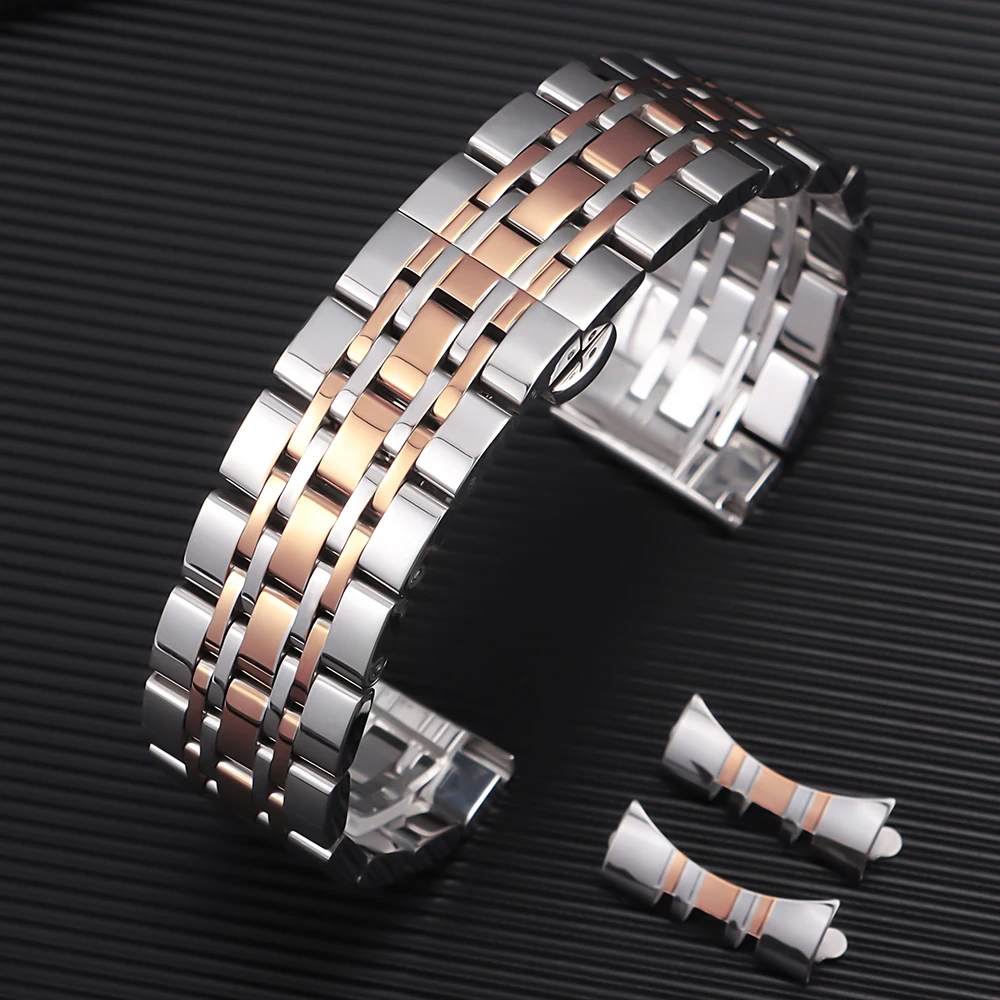 Premium Curved End Stainless Steel Smartwatch Bracelet with Butterfly Buckle