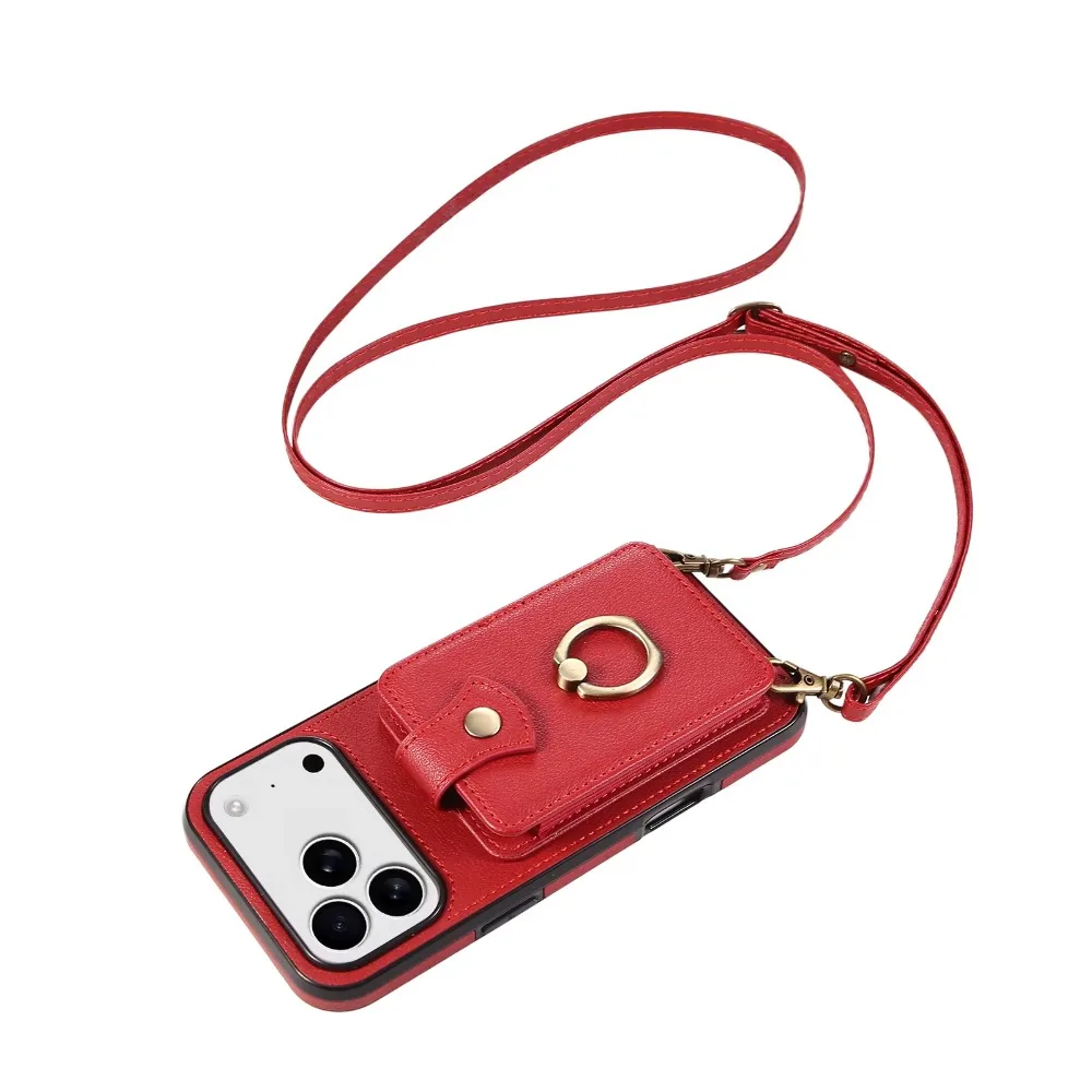 RFID Blocking Crossbody Wallet Card Holder Ring Phone Case for iPhone 17 Air 16E 15 14 Plus 13 12 Mini 11 Pro XS Max XR XS X 7 8
