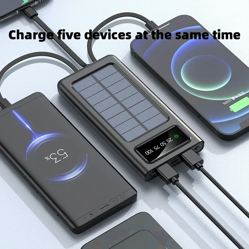 Power Bank 200000mAh Solar Charging Four Wires Samsung Apple Xiaomi