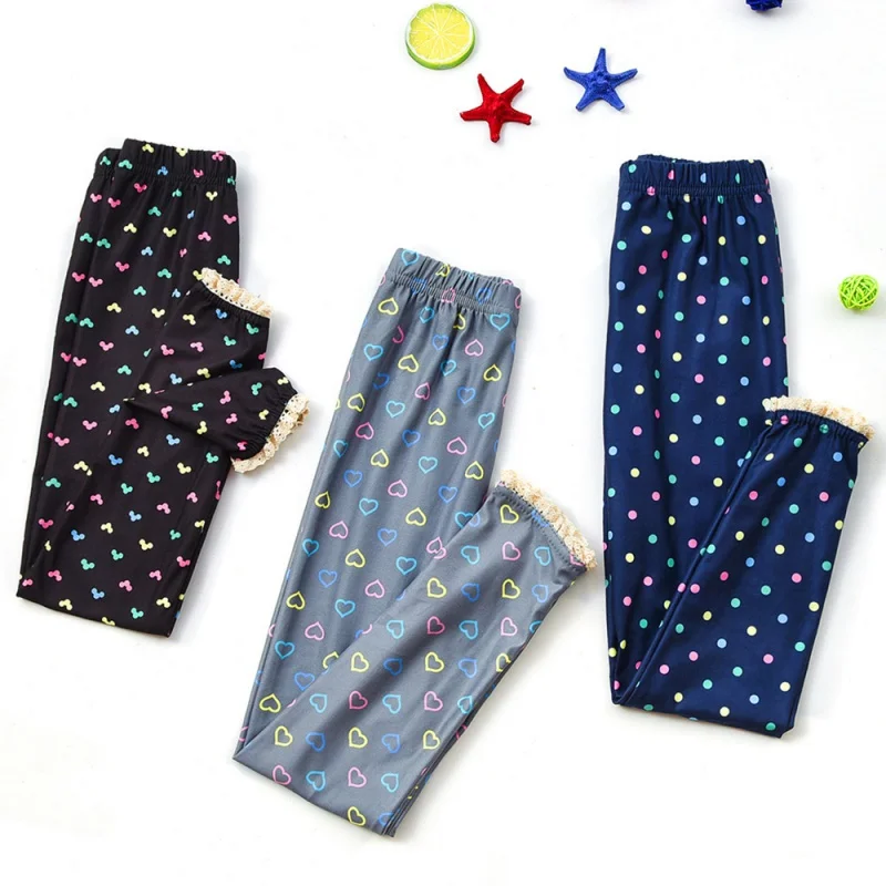 

Sweet Girls Feet Lace Kidsleggings Spring/Summer New All-Matching Slim Fit Children Printed Long Wholesale Pants