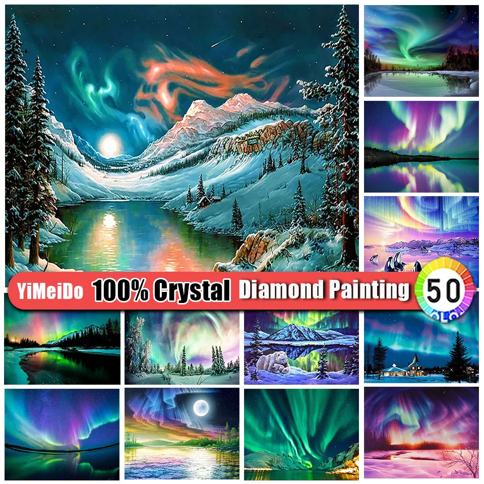 YiMeiDo 100 Crystal Diamond Painting Aurora Borealis Full Drill Zipper