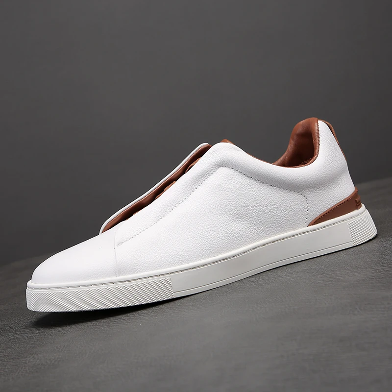 Fashionable Versatile Casual Board Head Leather Suede Light High-end Feel Business White Leather Walking Shoes Loafers Sneakers 5