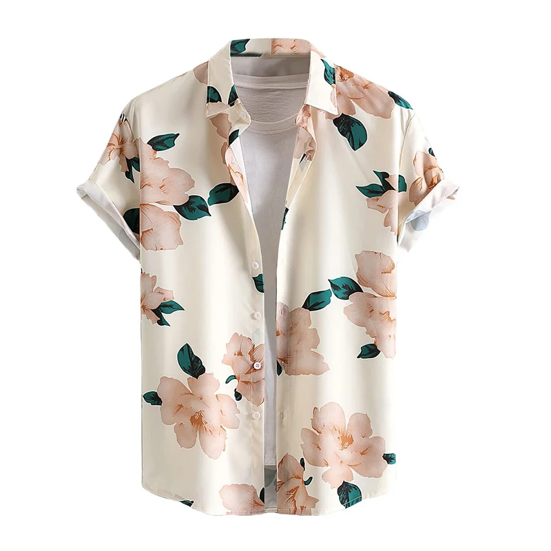 Retro Hawaiian Flower Shirt For Men Summer 3d Print Plants Leaves Short Sleeves Button Down Shirts Beach Tops Blouse Clothes 2