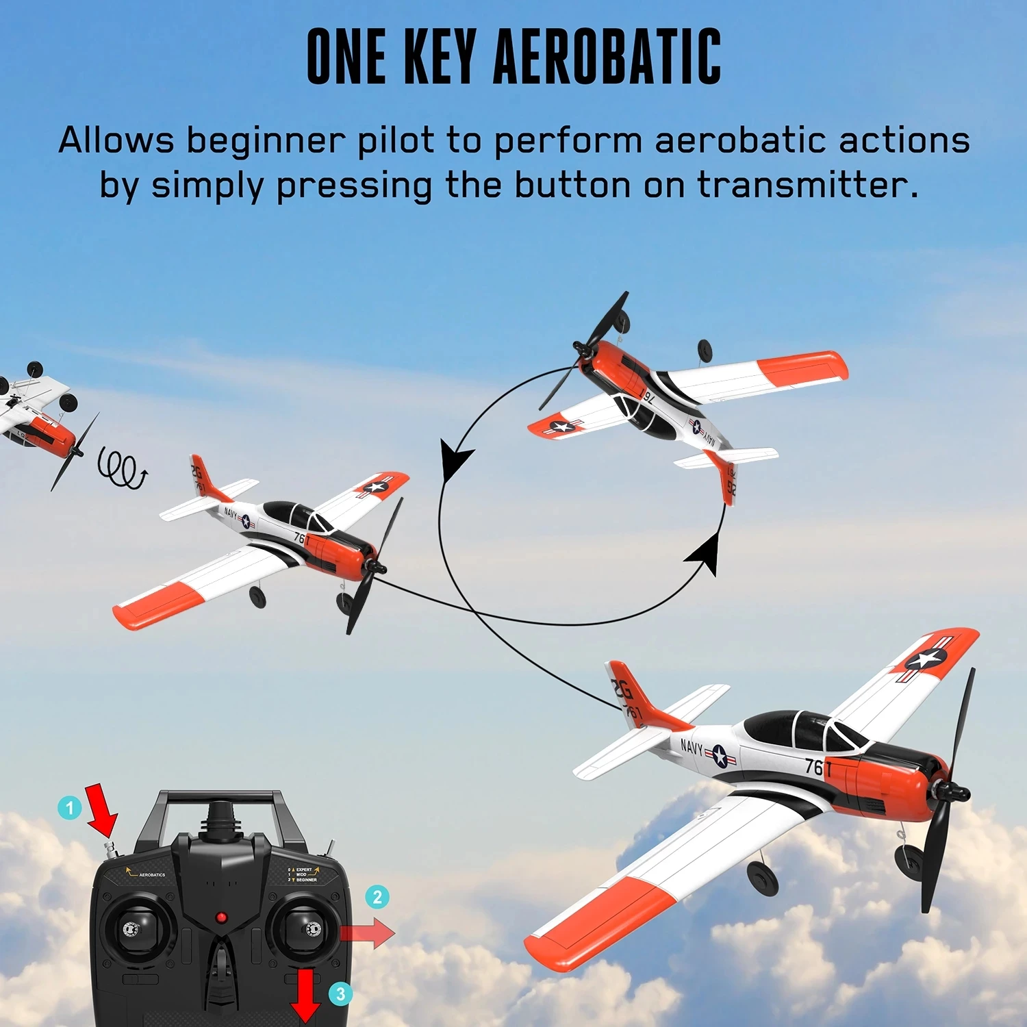 T28 Trojan RC Plane 761-9 2.4G 4CH Warbird RC Airplane One-key Aerobatic Remote Control Aircraft Plane Model for Children Aldult 5