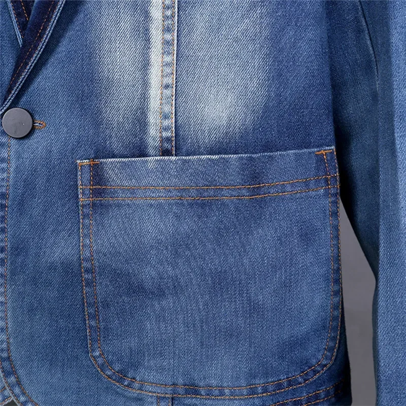 Denim Suit Jacket Brand Men's New Men's Slim Denim Jacket Single Button Casual Jaqueta Slim Suit Blazer Men