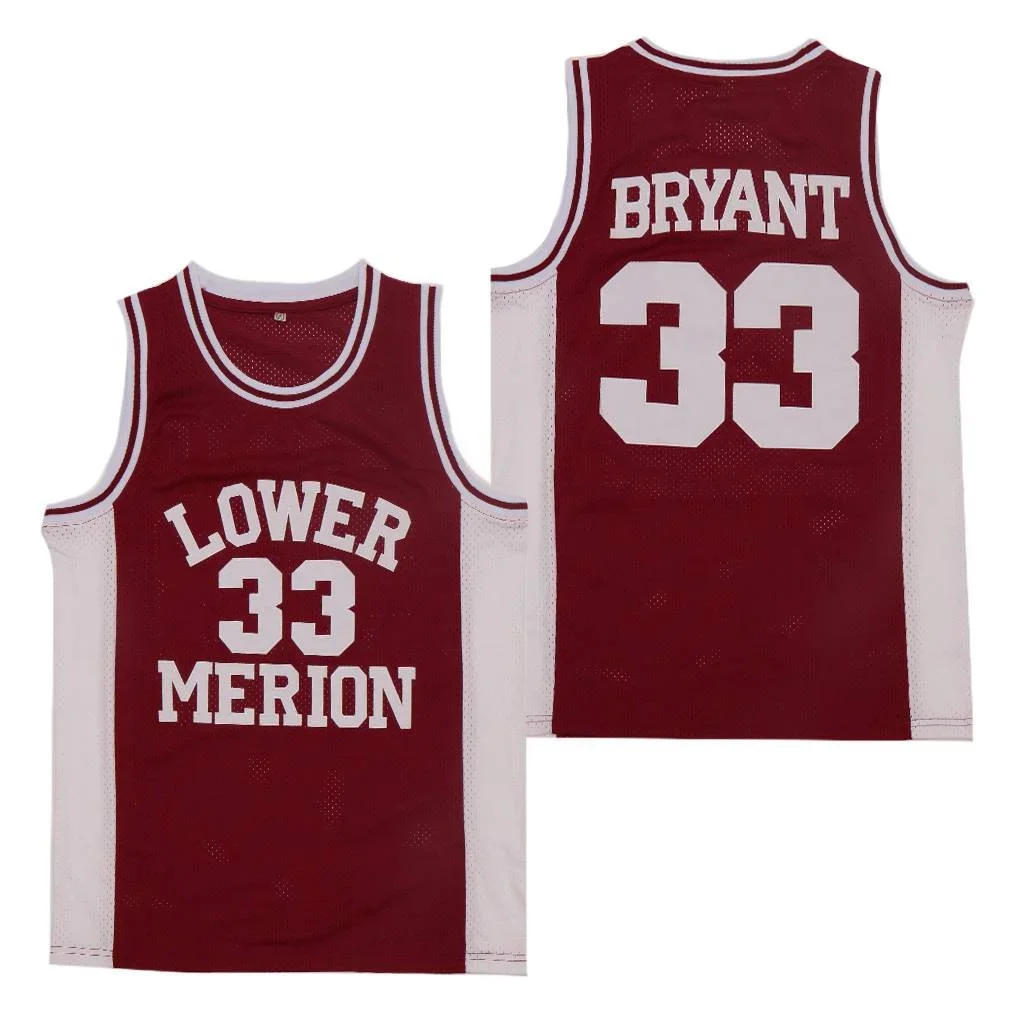 thumbnail image 1 of Camisetas de baloncesto Lower Merion 33 Kobe Bryant High ScHool Jersey Costura Bordado Ropa deportiva al aire libre Película Hip Hop Rojo Blanco, 1 of 4