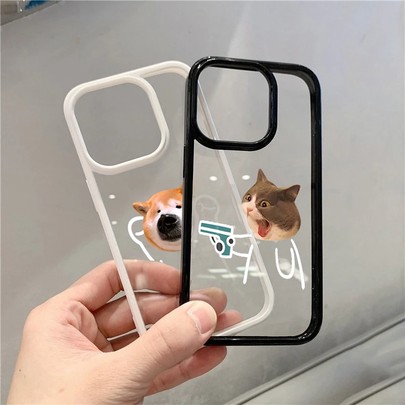 Adorable Cat Dog Duo Clear Shockproof Silicone Phone Case