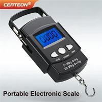 Handheld Hanging Scale 50kg Portable Digital Hook Scale Battery Powered ABS Plastic LCD Backlight Travel Luggage Courier Use