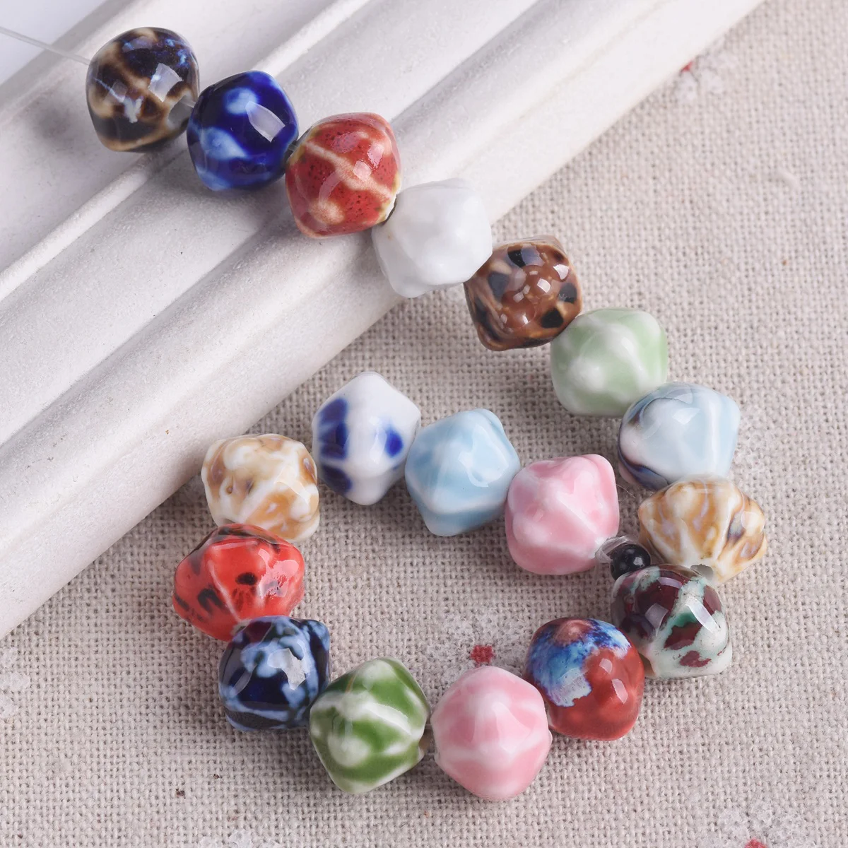 10pcs 12mm Bicone Shape Handmade Flambed Glazed Enamal Ceramic Porcelain Loose Beads For Jewelry Making DIY Crafts Findings