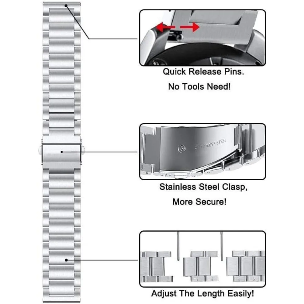 Premium Stainless Steel Watch Band with Tempered Glass Case Cover - Universal 44mm/40mm Replacement Strap