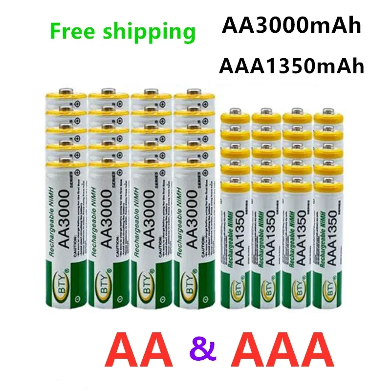 

1.2V AA + AAA NI MH Rechargeable AA 3000mAh Battery + AAA 1350mAh Battery For Torch Toys Clock MP3 Player Replace Ni-Mh Battery