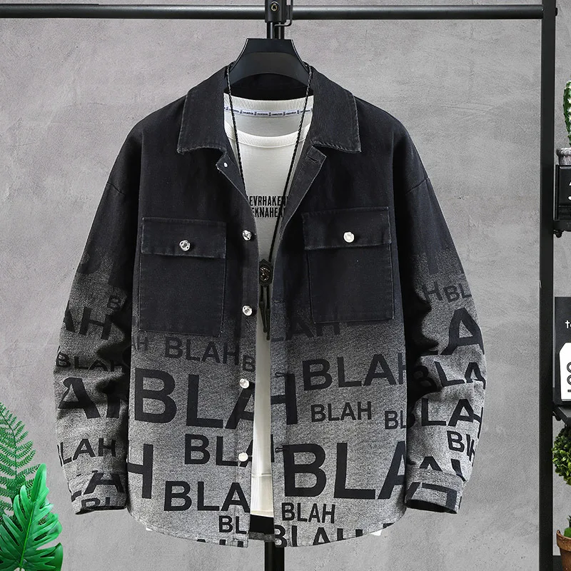 Casual Wear Printed plain black denim jacket for men