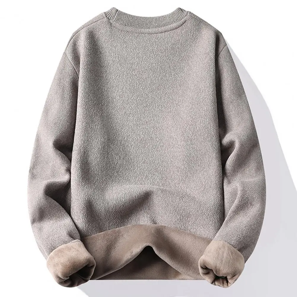 

Men Loose Fit Velvet Sweater Cozy Men's Winter Sweater with Fleece Lining O-neck Knitwear Thick Long Sleeve for Autumn for Young