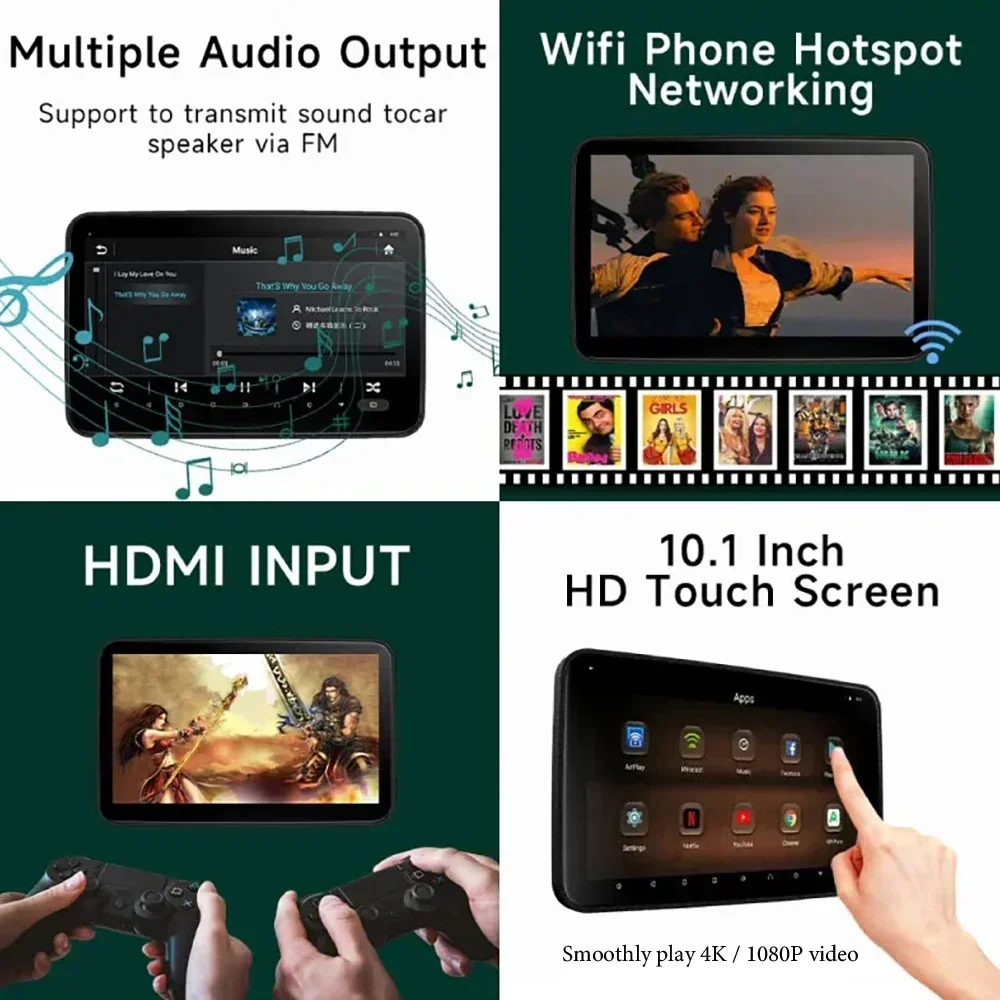 11.6''/10.1'' Android 12 2G+32G Car Headrest Monitor IPS TV Display RCA AV Wifi Mirroring Car Rear Seat Screen Video Player