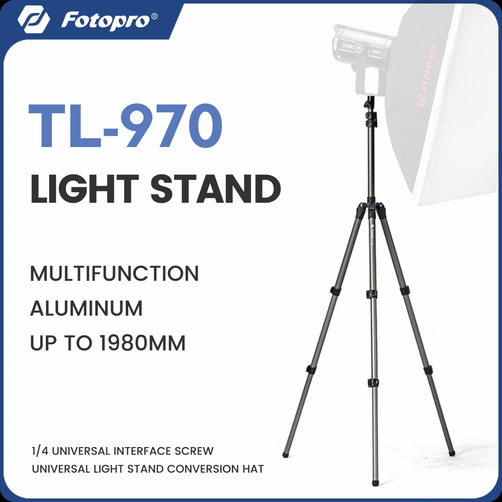 Fotopro TL-970 2M Aluminum Alloy Light Stand Reversible Portable Studio Lighting Tripod for LED Light Projector Flash Softbox