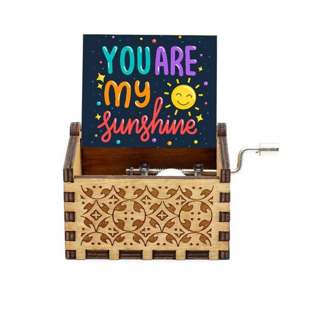 You Are My Sunshine Music Box, Wooden Carving Color Printing Hand Crank Music Box, Birthday Presents, Valentine's Day Gifts 4
