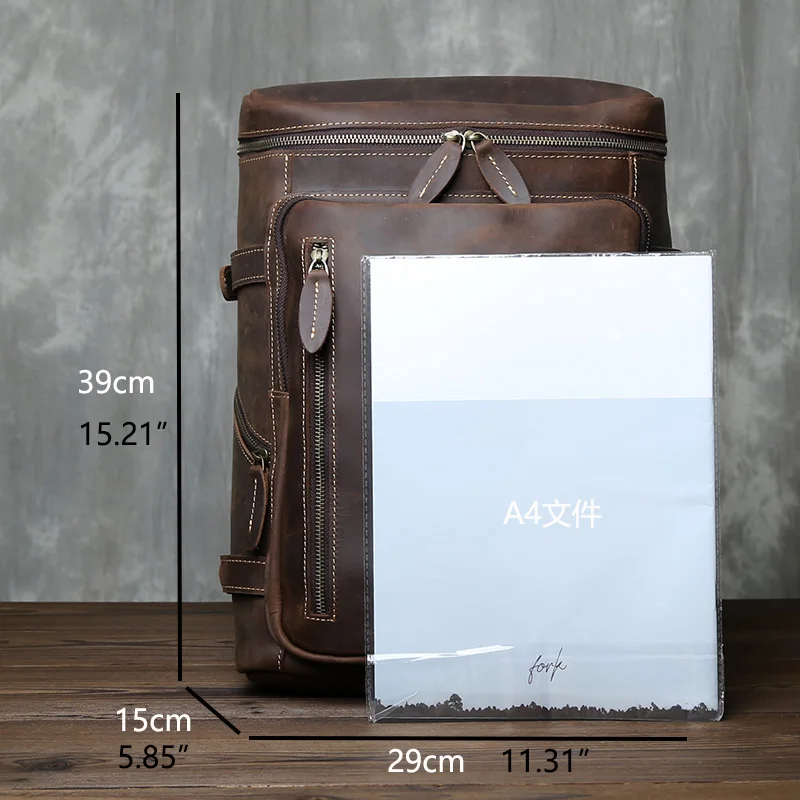 Retro Crazy Horse Leather Vertical Style Backpack Men's Head Layer Cowhide Large Capacity Business Travel Computer Bag 6