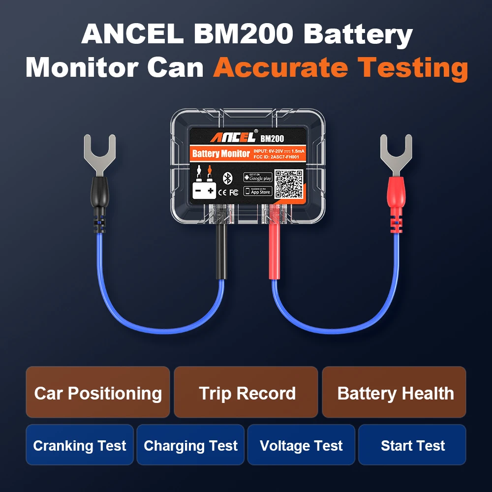 ANCEL 무선 블루투스 배터리 모니터 12V 자동차 배터리 상태 모니터링 배터리 테스터 최대 4대 차량 모니터링 지원