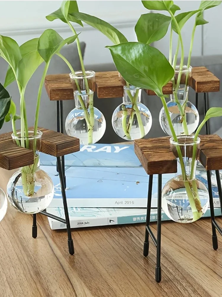 Description Picture 5 of itemCreative Wooden Frame Hydroponic Plant Container Glass Light Bulb Vase Home Desktop Decoration Vase Beaker Glass Flowerpot 