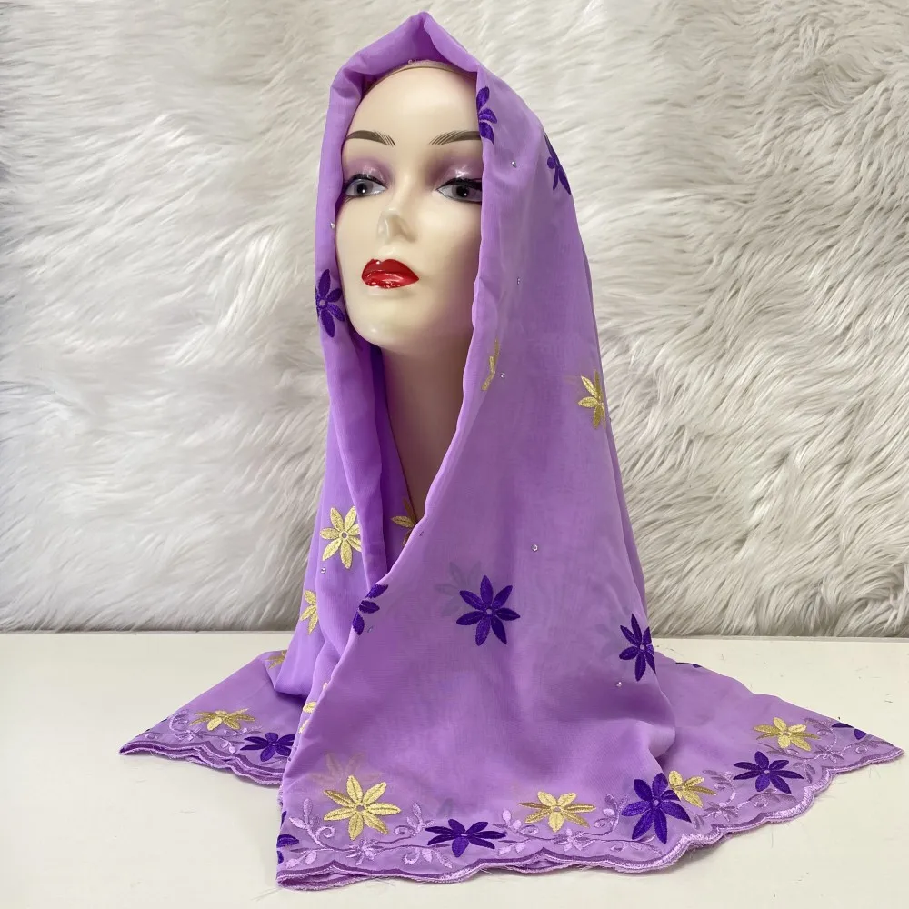 Different pattern Nigerian Gele Headtie With Stones 2023 High Quality African Embroidery Chiffon Head Scarf 2yards/1set