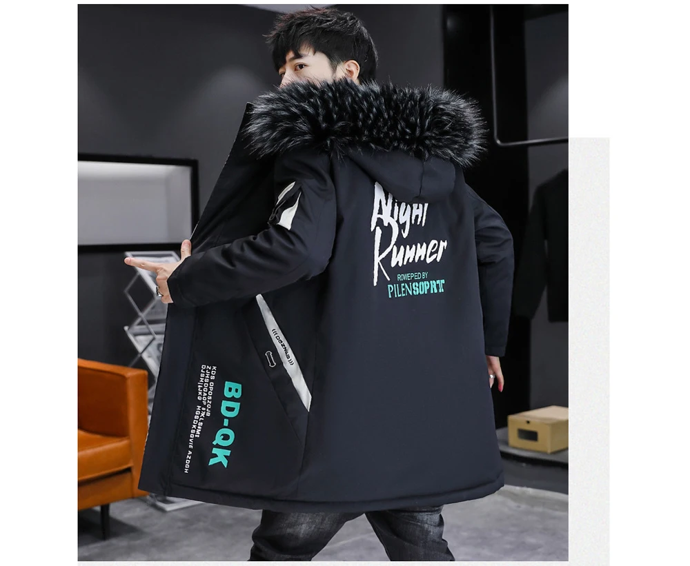 DIMUSI Winter Men's Mid-Long Parkas Coats Male Thermal Hooded Jackets Men Classic Fur Collar Fleece Liner Padded Jacket Clothing