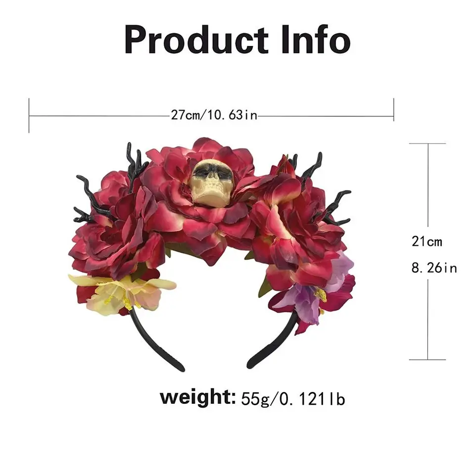 Diadema De Día De Los Muertos Con Velo Y Rosas – Set Con 3 Tatuajes De Cara, Accesorio Mexicano Para Halloween Y Fiestas Temáticas