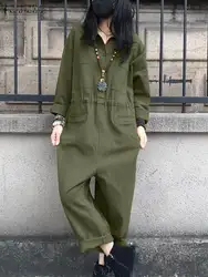 ZANZEA Fashion Women Cargo Jumpsuits Spring Lapel Neck Long Sleeve Rompers Casual Loose Overalls Solid Holiday Playsuits 2024