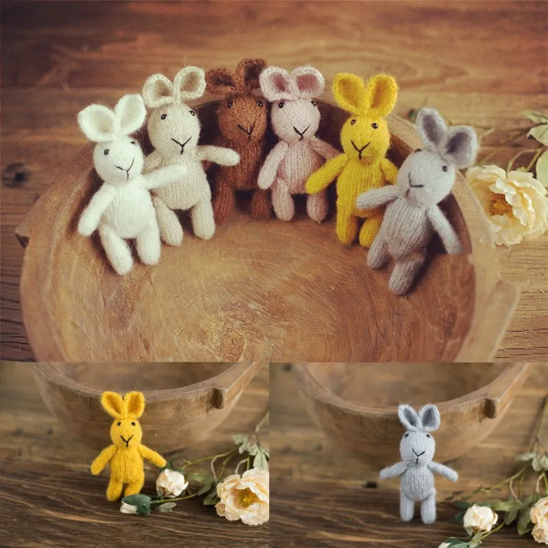 Newborn Infant Photography Accessories Cute Knitting Rabbit Doll Studio Baby Shoot Photo Props Fotografia Decoration yeele baby shower cute elephant flowers spot background photophone photography baby photo studio for decoration customized size