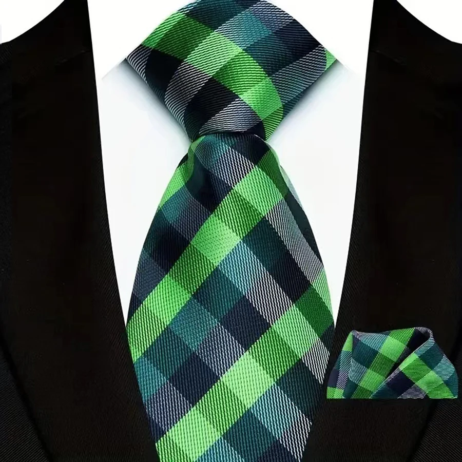 Herren-Krawatten, dunkelgrün, gepunktet, gestreift, Blumenmuster, 8 cm, Jacquard-Krawatte, Taschentuch-Set, Accessoires, Alltagskleidung, Krawatte, Hochzeit, Party – Detail 10