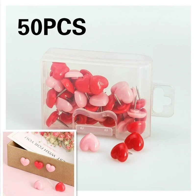 Heart Shape 50pcs Plastic Cork Board Push Pins Thumb Tack Office School Accessories Supplies
