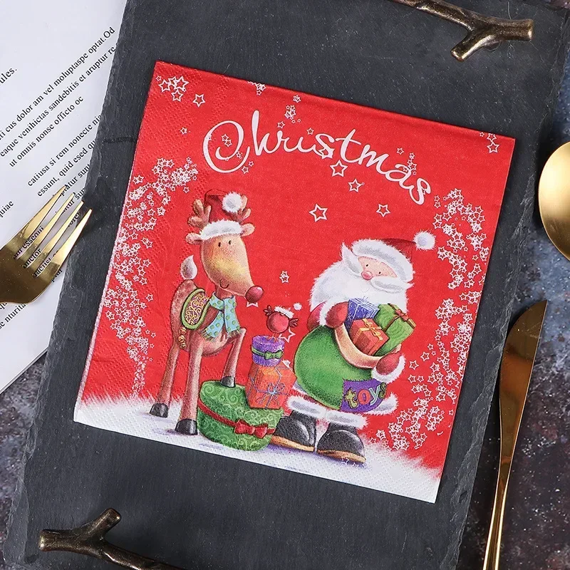 Santa Claus and His Deer Printed Napkins 10/20pcs 33*33cm