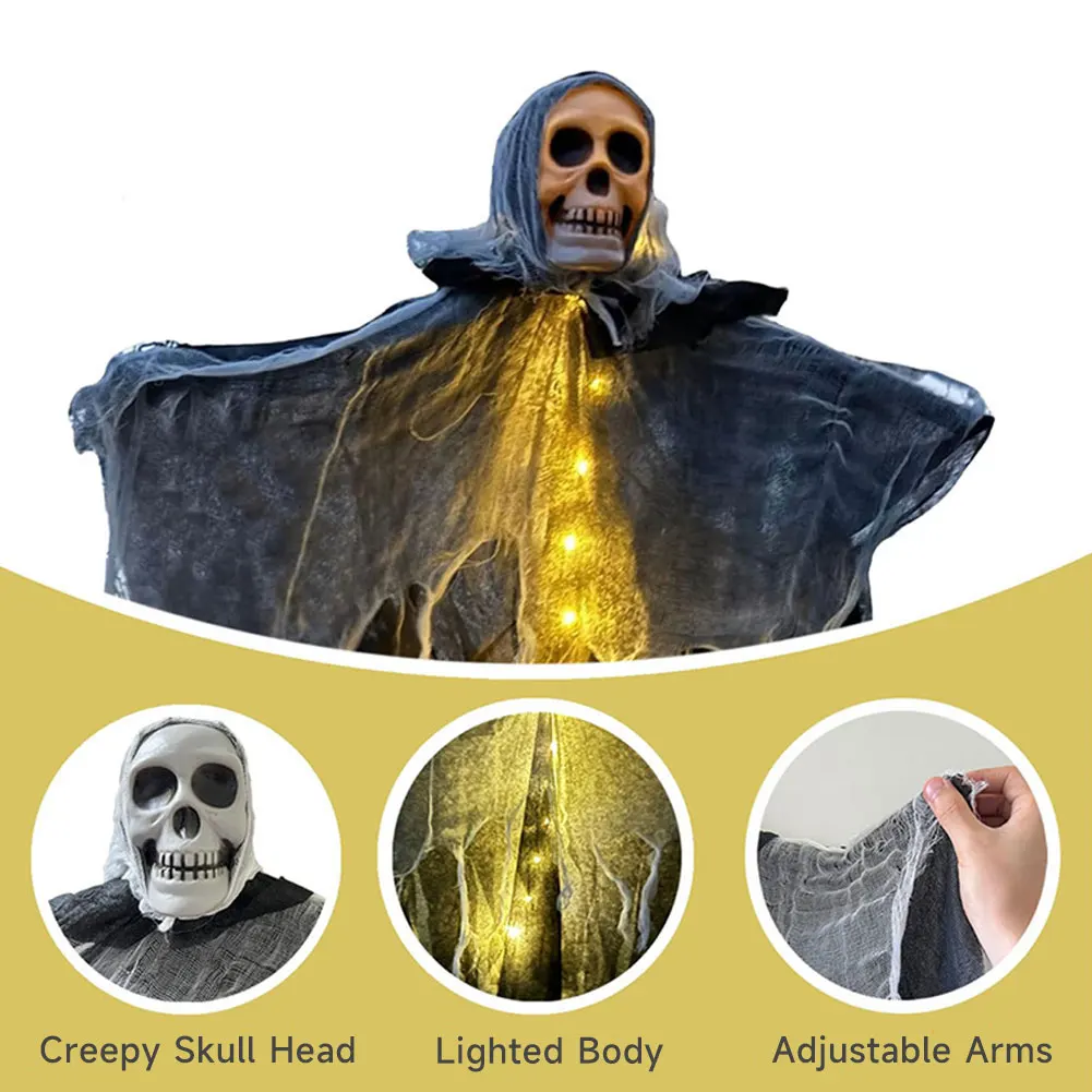1Pc Halloween Party Spooky Yard Decoration Lights Hanging Illuminated String Fabric Outdoor Scene Arrangement Spooky Skeleton