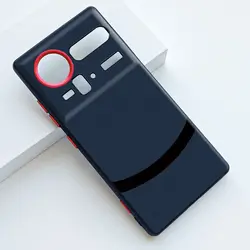 Luxury Matte PU Leather Case with Metal Buttons and Lens Ring - Ultra - thin Shockproof Cover for ZTE nubia Z80 Ultra (Blue)