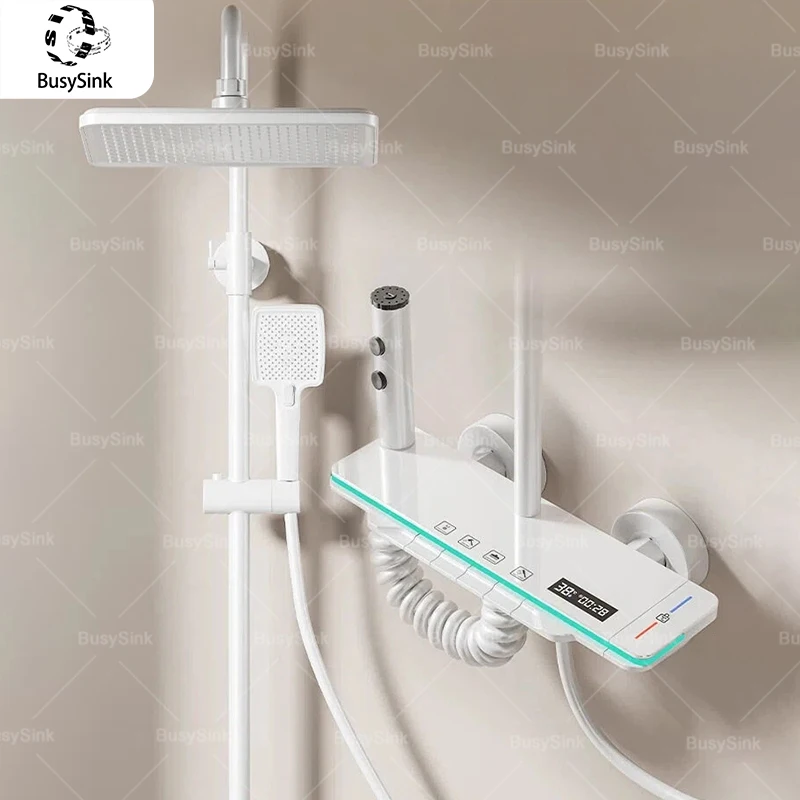 ชุดฝักบัวระบบดิจิตอลอัจฉริยะพร้อมจอแสดงผล  พร้อมเอฟเฟกต์แสงไฟสร้างบรรยากาศ  แบบกดปุ่มคล้ายคีย์เปียโน  ระบบฉีดน้ำแรงดันสูง สำหรับใช้ในบ้าน 1