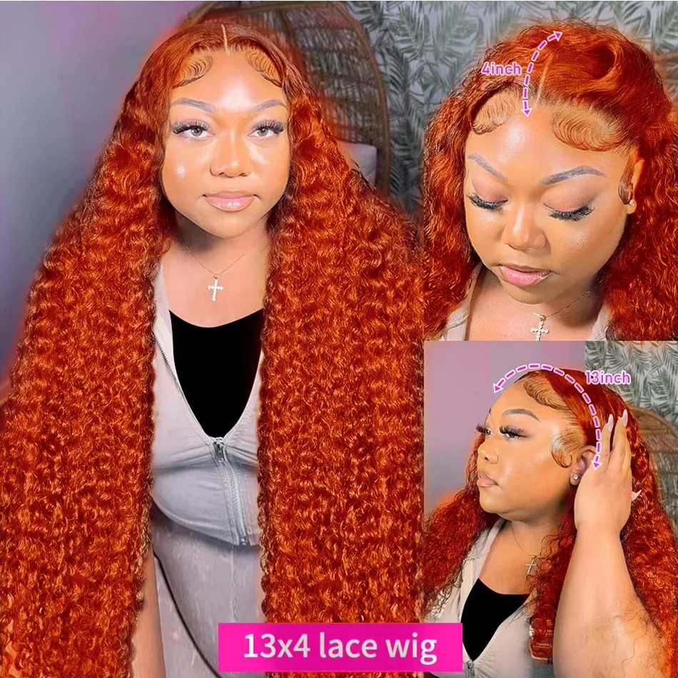 Gengibre laranja 30 40 Polegada onda profunda 13x6 peruca dianteira do laço  perucas de cabelo humano encaracolado 13x4 hd peruca frontal do laço  transparente para mulher - AliExpress, image size:950x950