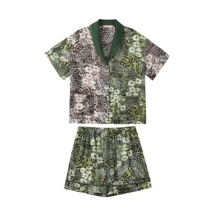 Ice silk pajamas women's short-sleeved two-piece fashion silk high-end  pajamas for teen girls  سكسي نيك  sleepwear