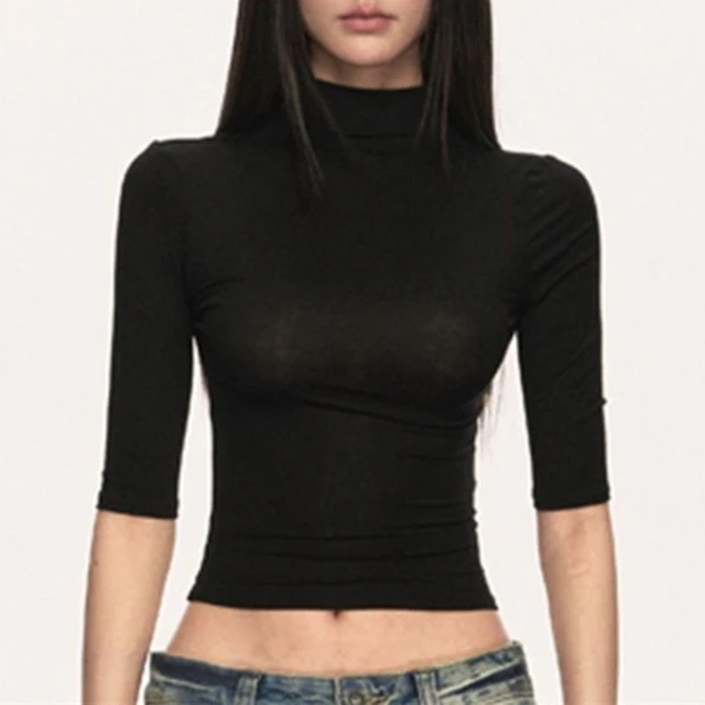 French High Street All Match O Neck Half Sleeve T Shirts Korean Summer Thin Office Lady Women Clothes Simple Punk Casual Tops 4